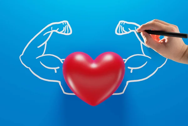 Serce Tle Narysowane Przez Mięśnie Rąk Koncepcja Silnego Zdrowego Serca — Zdjęcie stockowe