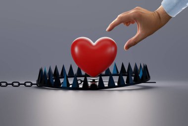 El, kalbi tuzağa düşürmeye çalışıyor. Karanlık bir arka planda bir tuzak. Aşık olma, aşka bağlanma, zorlanma kavramı. Tehlikeli aşk..