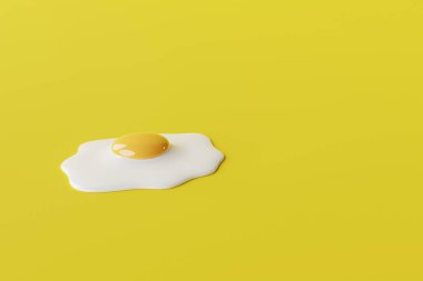 Sarı arka planda sahanda yumurta. Yumurta kızartma ve pişirme kavramı. 3d hazırlayıcı.