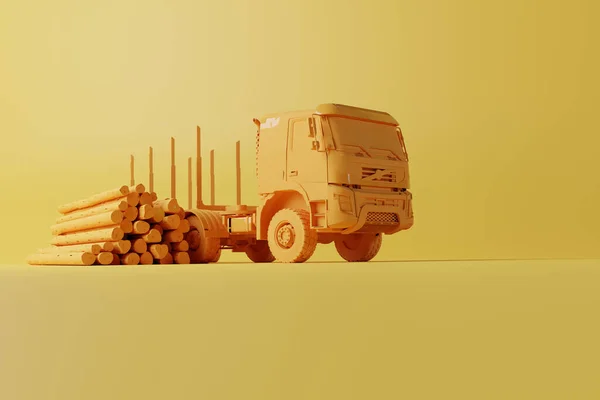 Een Vrachtwagen Die Hout Vervoert Een Solide Achtergrond Het Concept — Stockfoto