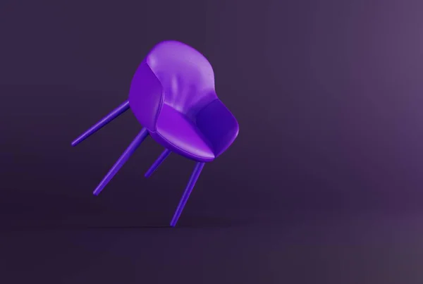 Classic style chair on a dark purple pastel background. Minimalistic concept, modern interior design. 3D render, 3D illustration.