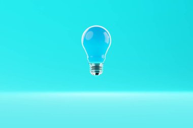 Mavi arka planda mavi bir ampul. Fikirlerin oluşumu, yaratıcılık, problem çözme kavramı. Fikir ve yaratıcılık. 3d hazırlayıcı