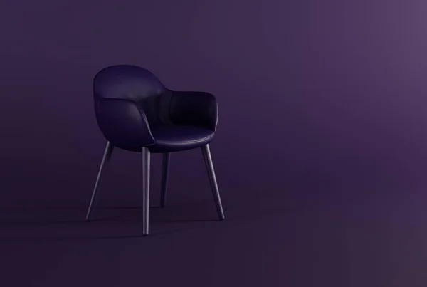 Classic style chair on a dark purple pastel background. Minimalistic concept, modern interior design. 3D render, 3D illustration.
