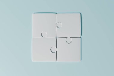 Jigsaw puzzles with one sticking out. Business concept, making plans, deviating from the norm, following new guidelines, resigning from constancy. 3d render.