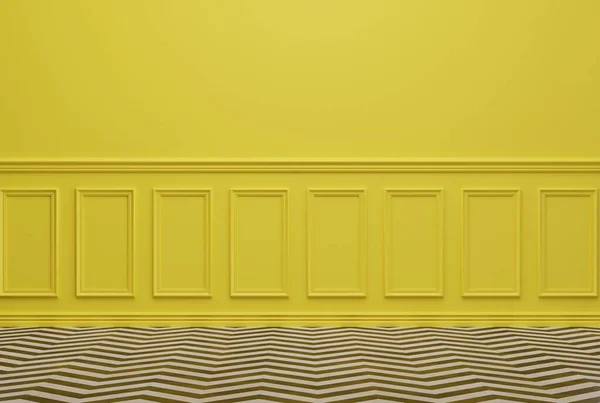 Yellow decorative wall, room interior. Product placement concept, beautiful empty wall with decorative pattern, panel. 3D render; 3D illustration.