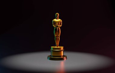 Katowice, March 8, 2022, Poland. Oscar statuette. Oscars Gala, Best Actor, Movie in the World. Golden Oscar. 3D render, 3D illustration.