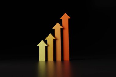 Farklı renkte oklar. İstatistiklerin büyüme konsepti ve şirketin gelişimi, hayat. 3B görüntüleme, 3B resimleme.