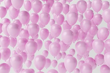 Pink balloons on a pink background. Concept for the release of balloons, balloons inflated with air. 3d rendering, 3d illustration.
