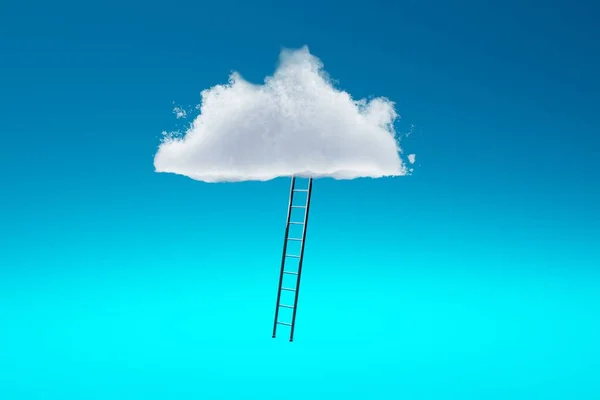 Ladder reaching the clouds. The concept of development, promotion. Reaching for the sky for success. 3D rendering, 3D illustration.