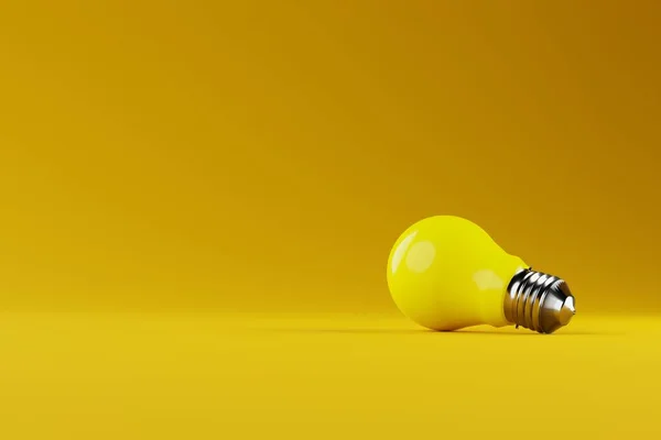 Yellow light bulb over a yellow background. The concept of electricity, light, dealing with the dark. Idea and concept. 3d render, 3d illustrator
