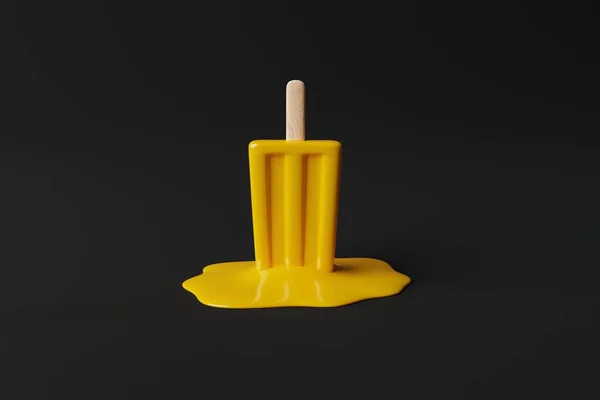 Melted yellow ice lolly on a pastel background. Concept of summer, vacation. Cooling down on warm days. 3d rendering, 3d illustration.