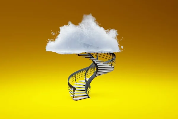 Stairs reaching up to the clouds. The concept of development, promotion. Reaching for the sky for success. 3D rendering, 3D illustration.