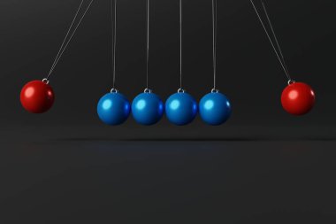 Basit Newton sarkacı mekanizması. Toplar birbirine çarpıyor. 3d görüntüleme, 3d illüstrasyon.