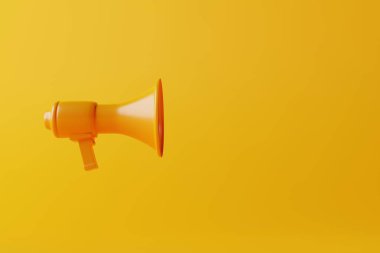 Arka planda megafon var. Bilgi ve haber sağlama kavramı. İş, Finans ve Sosyoloji. 3d görüntüleme, 3d illüstrasyon.