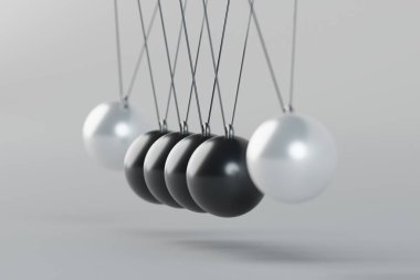 Basit Newton sarkacı mekanizması. Toplar birbirine çarpıyor. 3d görüntüleme, 3d illüstrasyon.