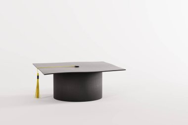 Black student cap on a light background. The concept of returning to studies, the starting student year. 3d render, 3d illustration.