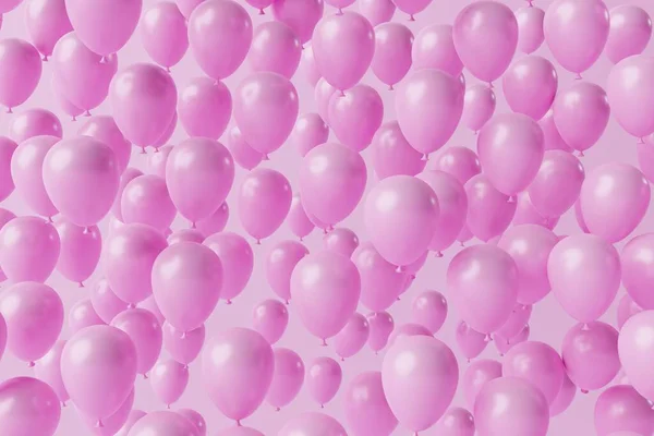 Pink balloons on a pink background. Concept for the release of balloons, balloons inflated with air. 3d rendering, 3d illustration.