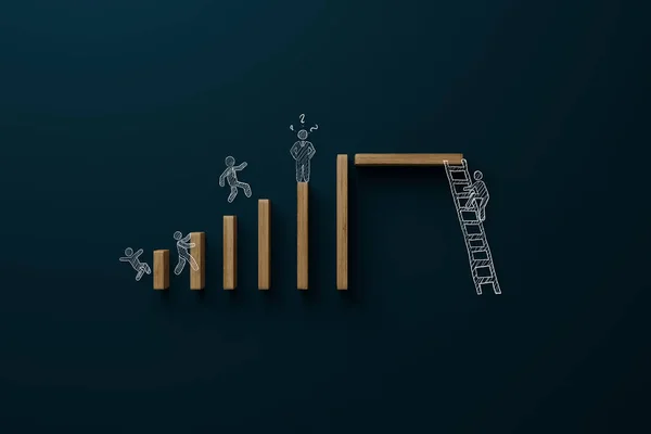 People Climbing Wooden Cubes Concept Climbing Top Promotion Success Render — Fotografia de Stock