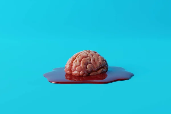 Dissolving brain on blue. Biological and medical concept. 3d rendering, 3d illustration.