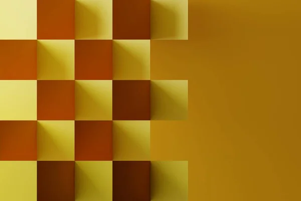 Abstract pattern from yellow squares on a yellow background. The concept of using textures, mockup. 3d rendering, 3d illustration.