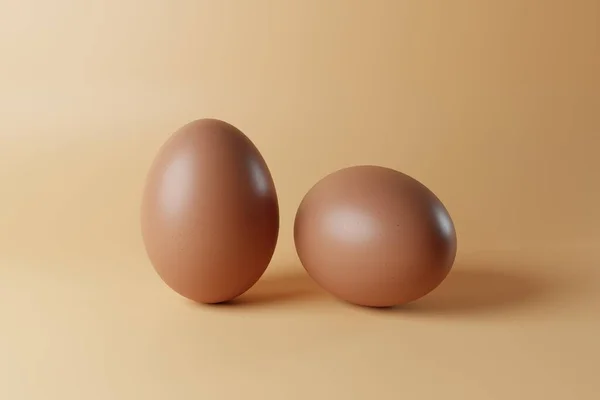 Eggs on a white orange pastel background. Concept of using eggs, cooking and making scrambled eggs. 3d render.