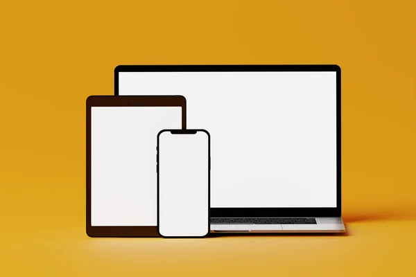 Laptop Phone Tablet Blank Empty White Screen Concept Content Replenishment ロイヤリティフリーのストック画像
