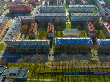 View of the urban housing estate, the place of residence of people. The concept of building housing estates, people rest after work.