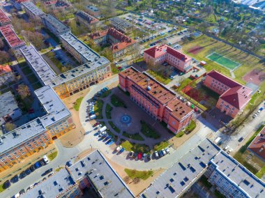 View of the housing estate in the city of Tychy on one of the housing estates. Photo from the drone on Tychy and the urban housing estate, the central point.