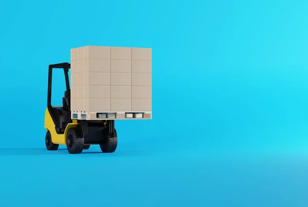 Forklift Pallet Cardboard Boxes Concept Transport Work Couriers Logistics Companies —  Fotos de Stock