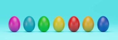 Different colored eggs, Easter eggs. Easter concept and holiday traditions. 3D render, 3D illustration.