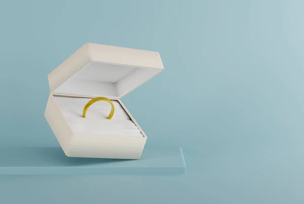 Box Gold Ring Proposal Concept Ring Engagement Ring Render Illustration — Fotografia de Stock