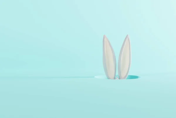 ウサギの耳が地面から突き出ている イースター それに関連する休日や伝統の概念 光の背景に耳を共有します 3Dレンダリング 3Dイラスト — ストック写真