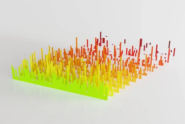 Abstract shapes in the form of bar graphs in random values. Financial and business concept, presenting values in the form of graphs. 3D render, 3D illustration.