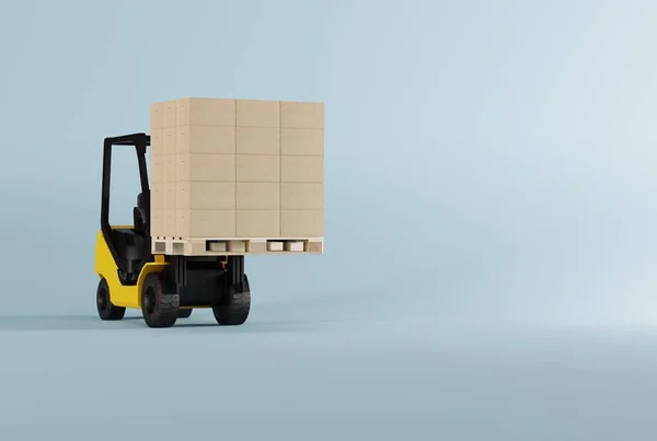 Forklift Pallet Cardboard Boxes Concept Transport Work Couriers Logistics Companies —  Fotos de Stock