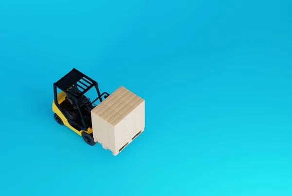 Вилковий Навантажувач Піддоном Картонними Коробками Концепція Транспорту Робота Кур Єрів — стокове фото