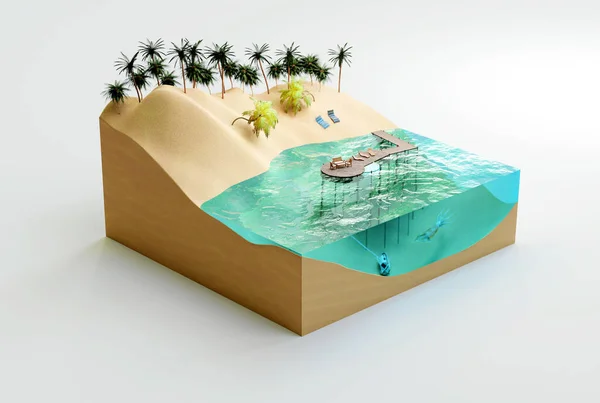 Paradise Island Beach Turquoise Water Form Mini World Diorama Concept Immagine Stock