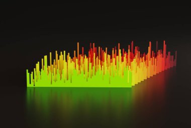 Abstract shapes in the form of bar graphs in random values. Financial and business concept, presenting values in the form of graphs. 3D render, 3D illustration.