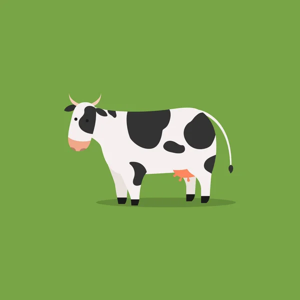 Krowa Mlekiem Zielonym Tle Cute Cow Wektor Projektu Kreskówki Zwierzęta — Wektor stockowy