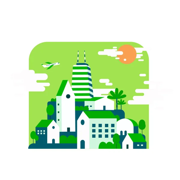 Green City Buildings Eco Landscape Vector Illustration Flat Jolie Ville — Image vectorielle
