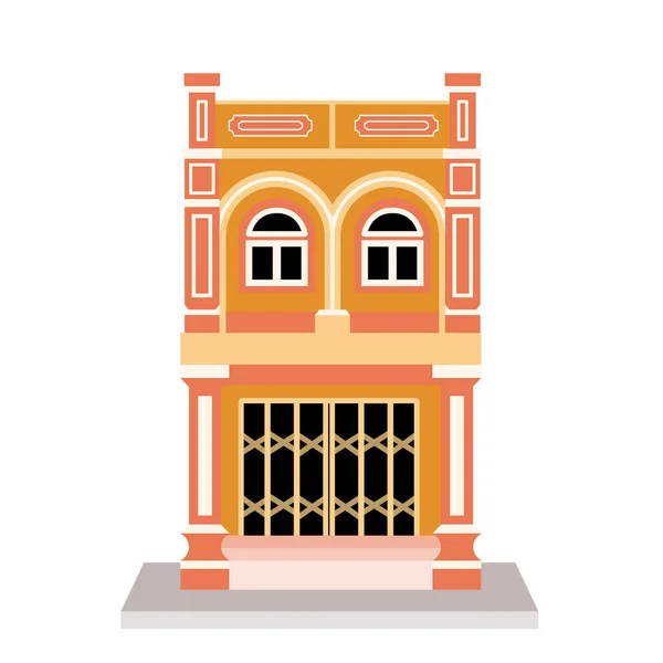 Vintage Shophouse Plat Vecteur Design Classic Bâtiment Isolé Background Thai — Image vectorielle