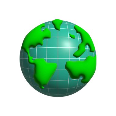 Dünya karikatür stili. Yeşil Dünya 3 boyutlu illüstrasyon.