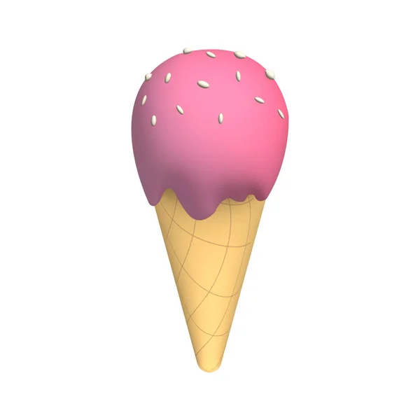 Strawberry sundae ice cream 3d illustration.
