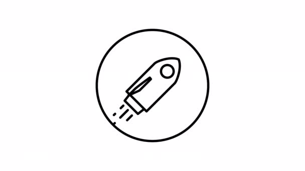 Rocket Animato Linea Cerchio Icona Icona Animazione Simbolo Grafico Movimento — Video Stock