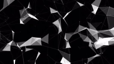 Noktalı ve çizgi hareketli soyut çokgen. Veri teknolojisi hareketi arka planda. Dijital poli hareket deseni  