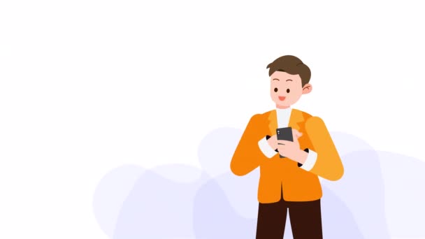 Geschäftsmann Drückt Smartphone Mit Vier Sterne Bewertung Junge Zufriedene Kunden — Stockvideo