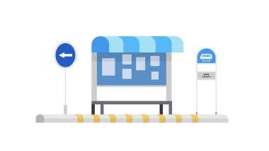 Otobüs durağında tabela çizimi. Otobüs durağı manzarası. Şehir otobüs durağı.