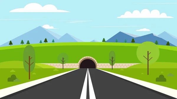 Tunnelweg Met Natuurlandschap Natuurlijke Scène Met Straat Naar Tunnel Lucht — Stockvector