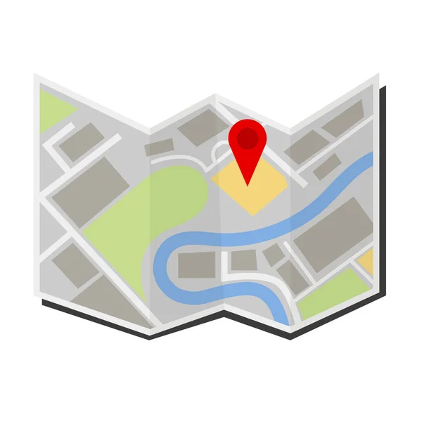 Folded Map Red Pin Map Icon Illustration City Map Vector — Stock Vector