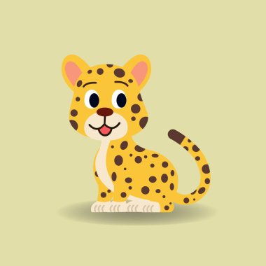 Bebek Jaguar çizgi filmi. Vektör çizimi. Çita sarı arka planda oturuyor. Alfabe hayvan konsepti.