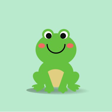 Şirin Kurbağa çizgi filmi düz stil. Hayvan vektör illüstrasyonu. Hayvanlar F harfiyle başlar.